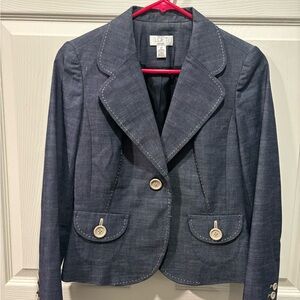 LOFT Women's Denim Blue Blazer with Button Details